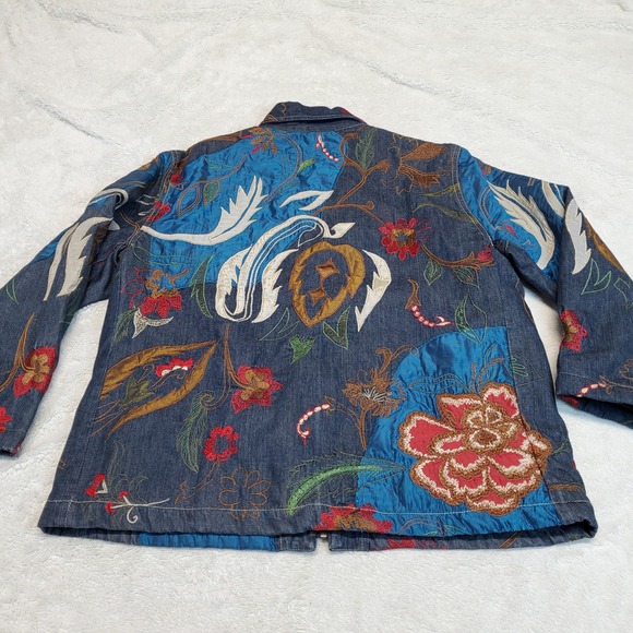 Chicos Denim Embroidery Art to Wear Jacket Women Large Statement Artsy Grandma - Picture 10 of 14